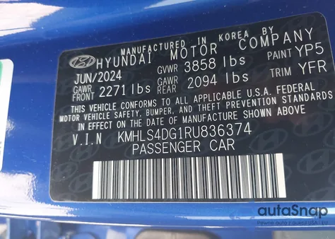 2024 Hyundai Elantra Sel z USA, uszkodzony, nr VIN KMHLS4DG1RU836374